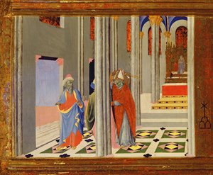 St. Ambrosius nekter romersk keiser Theodosius I den store opptak til kirken i Milano, 1436 tempera på paneldetalj av 741548