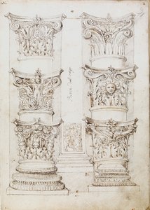 Seks versaler, en lesene og to kolonnebaser, c1512-1517 av Master of the Oxford Album