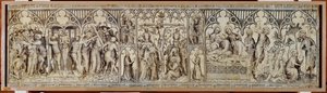 Narbonne-alteret: Kristus tatt til fange, hånet, tornekrone, korsfestelse, begravelse, oppstandelse … av Master of the Parement of Narbonne