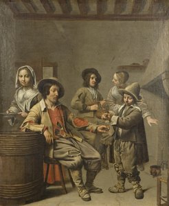 Gutt som skjenker et glass vin for en landsmann, ca. 1650 (olje på lerret) av Master of the Processions