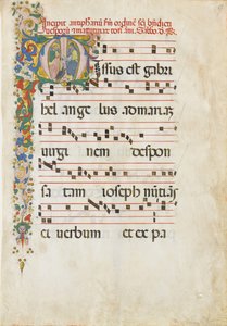 Manuskriptblad med evangelisten Johannes og døperen Johannes..., andre halvdel av 1400-tallet. av Master of the Riccardiana Lactantius