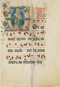 Manuskriptblad med den hellige Andreas-festen i en innledende M..., andre halvdel av 1400-tallet. av Master of the Riccardiana Lactantius