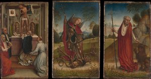 Sankt Mikael, Sankt Gregors messe, Sankt Hieronymus. av Master of the Saint Catherine Legend