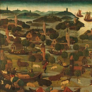 St. Elizabeths dagflommen Eksteriør av høyre fløy av en altertavle som viser Saint Elisabeth-flommen, 18.–19. november 1421, som viser dikebruddet ved Wieldrecht av Master of the St Elizabeth Panels