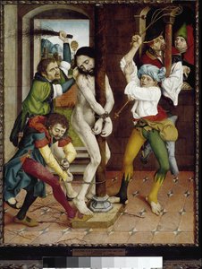 Kristus-flagelering eller pisking ved søylen. (olje på tre av Master of the Strache Altar