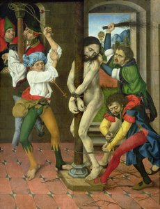 The Flagelation of Christ, sidepanelet til lidenskapens altertavle (olje på panel) av Master of the Strache Altar