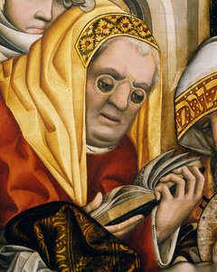 Prest med briller, detalj fra Circumcision of Christ av Master of the Tucher Altarpiece