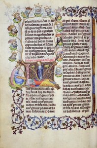 Ms 289.3 f.67v Jesse-treet som kommer fra en initial, fra Matteus-evangeliet, Utrecht, ca. 1425 (bladgull, blekkgull og tempera på pergament) av Masters of Zweder van Culemborg