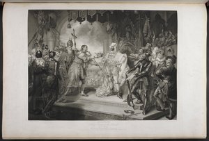 Kong Richard den andre. Akt IV. Scene I.King Richard, Bolingbroke, York, Aumerle, etc. Ved parlamentshuset, ca. 1803 (gravering) av Mather Brown