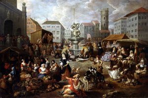 Vandringsscene - maleri fra 1700-tallet, Musee de Tesse (Le Mans) av Matheus van Helmont