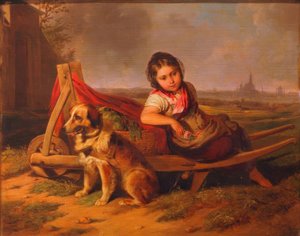 Jente med hund foran Wien av Mathias Ranftl
