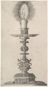 Lysestake med tente stearinlys fra: Insigne Ac Plane Novum Opus Cratero graphicum, Ein n..., 1551. av Mathias Zundt