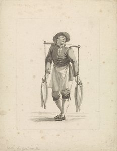 Fiskehandler fører fisk på åk av Mathias de Sallieth