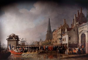 Inngangen til Napoleon Bonaparte (1769-1821) og Josephine de Beauharnais (1763-1814) i Antwerpen 18.07.1803 Maleri av Mathieu Ignace Van Bree (1773-1839)