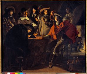 La Tabagie ou le corps de garde Maleri av Mathieu Le Nain (Lenain) (1607-1677) 1600-tallet søn. 1,17x1,37m
