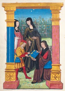 Antoine Vérard presenterer boken sin til François d#39;Angoulême av Maitre de Philippe de Gueldre