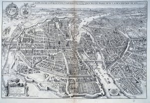 Plan over Paris i 1615. Gravering av Mathieu Merian