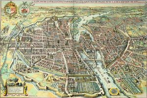 Plan over Paris i 1615. Gravering av Mathieu Merian