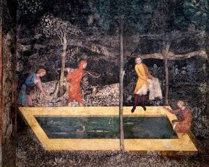 Fiskescene nær en brønn. (Fresco