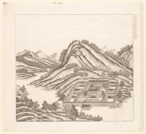 Utsikt over en del av det keiserlige sommerpalasset i Chengde (Jehol) i Kina
