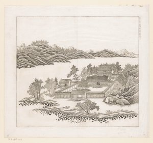 Utsikt over en del av det keiserlige sommerpalasset i Chengde (Jehol) i Kina