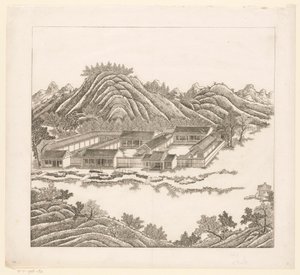 Utsikt over en del av det keiserlige sommerpalasset i Chengde (Jehol) i Kina
