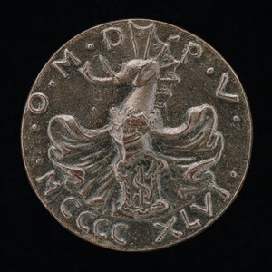 Skjold, hjelm, elefantvåpen og kappe [revers], 1446. av Matteo di Andrea de Pasti