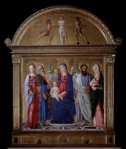 Jomfru med barn og St Bartholomew, St Catherine, St Lucy og St Matthew - Altertavle