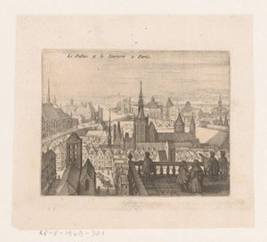 Ansikt i Paris Le Palais et le louvre i Paris (tittel på objekt) Syv franske landskap og bylandskap (serietittel) av Matthäus Merian (I)