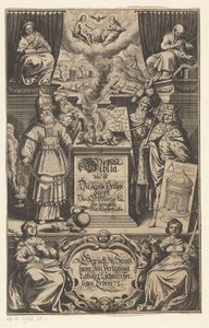 Tilby van a lam til fire menn Tittelside for: Martin Luther. Biblia som er hele den hellige skrift oversatt av D. Martin Luther, s.a. av Matthäus Merian (I)
