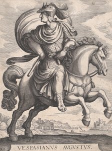 Keiser Vespasian til hest, fra serien De første tolv romerske keiser, plate 1..., 1610-50.