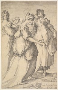 Tre haloed kvinnelige figurer, ca. 1610-50. av Matthaus Merian