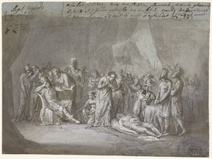 Liket av Patroclus i Achilles-teltet sørget