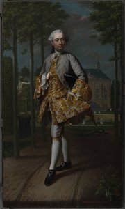 Portrett av Gerard Cornelis van Riebeeck Gerard Cornelis van Riebeeck (1722-1759), sekretær i Delft, antagelig stående foran sitt landsted Essensteyn i Voorburg