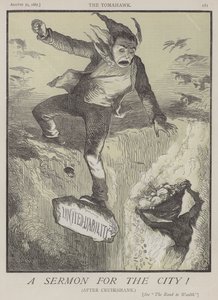 En preken for byen! (farge litho) av Matthew