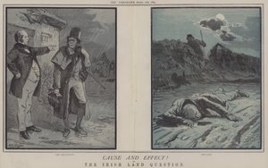 Årsak og virkning! eller, The Irish Land Question (farge litho) av Matthew