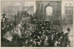Oxford og Cambridge Boat Race: Hammersmith Bridge på løpsdagen (gravering) av Matthew White Ridley