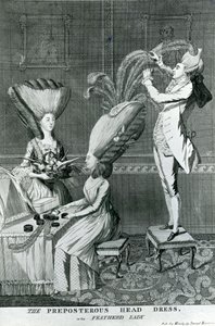 The Preposterous Head Dress, or the Feather Lady, 1776 av Matthew or Matthias Darly