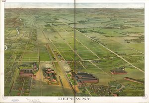Fugleperspektiv. Orientert med nord til høyre. LC Panoramic maps (2nd ed.), 555.1 Også tilgjengelig via Library of Congress-nettstedet som et rasterbilde. LC-kopi kommentert med blekk. Stemplet på: Compliments Depew Improvement Co.; S. Jay Ohart, advokat av Matthews Northrup Company