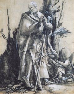 St John in the forest, ca 1515, av Matthias Grunewald (1470-1528), svart kritt på papir, 37x29 cm. Tyskland av Matthias (c.1480 1528) Grunewald