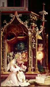 Concert of Angels-musiker, i Fødselskirken, detalj. Altertavle av Issenheim (olje på panel av Matthias (c.1480 1528) Grunewald