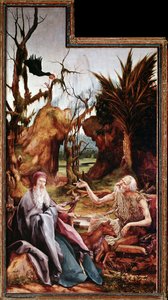 St Anthony den store og St Paul i ørkenen, altertavle av Issenheim (olje på panel