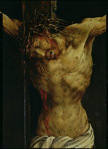 Korsfestelsen fra Isenheim-altertavlen, detalj av Kristi torso, ca. 1512-16 olje på paneldetalj