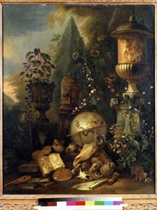 Vanitas, stilleben med en vase (Vanitas, stilleben med en vase). Maleri av Matthias Withoos (1627-1703). Olje på lerret, 83 x 67 cm. 1600-talls nederlandsk kunst. Pushkin Museum of Fine Arts, Moskva.