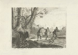 Landskap med tre dansende bønder