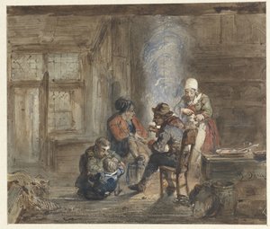 Interiør med en familie rundt en peis av Matthijs Maris