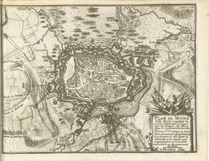 Beleg van Bergen, 1709 Kart over Mons Ville Forte (...) Beleiret av Alliez-tropper. under kommando av Prince of Orange (...) (tittel på objekt)