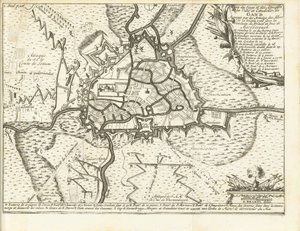 Beleg van Gent, 1708 Kart over beleiringen og angrepene av byen og citadellet i Gent Beleiret av de allierte hærene den 22. desember 1708 under ledelse av prinsen og hertugen av Marlborough (tittel på objektet)