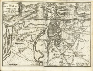 Beleg van Turijn, 1706 Plan over byen og citadellet i Torino, da de ble beleiret av franskmennene (tittel på objekt)