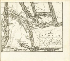 Slag ved Ramillies, 1706 Plan over byslottet og fortet i Huy beleiret av Armies of S.A.E. de Baviere & du Marechal de Villeroy le 26. mai 1705 (tittel på objekt)